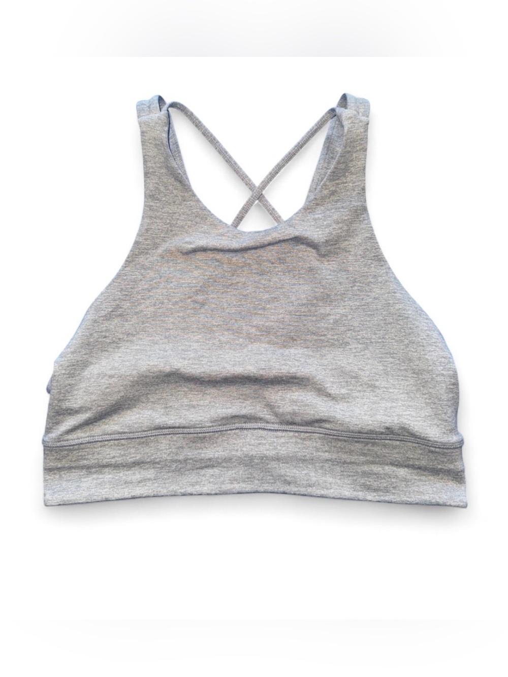 VUORI Sports Bra Criss Cross Strappy Back Heather Gray Space Dye